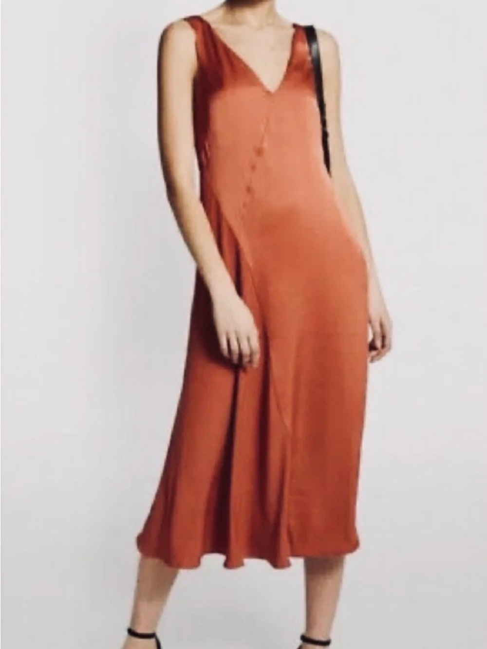 AllSaints Agenta Midi Slip Cocktail Dress in Cinamon
